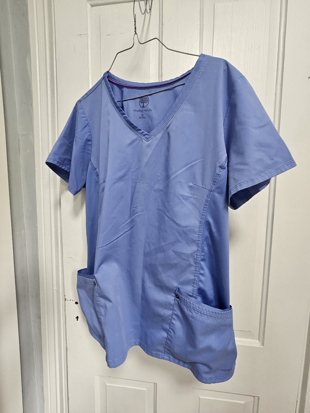 Healing Hands  Blue V-Neck Scrub Top